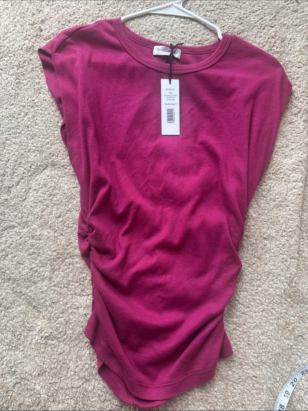 NWT Michael Stars Joni crew neck power shoulder top ultra rib size XS